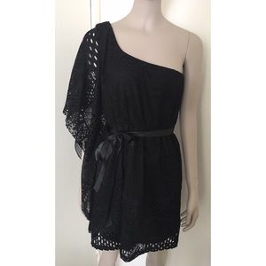 Lovely Rachel Black Crochet Knit One Shoulder Dress